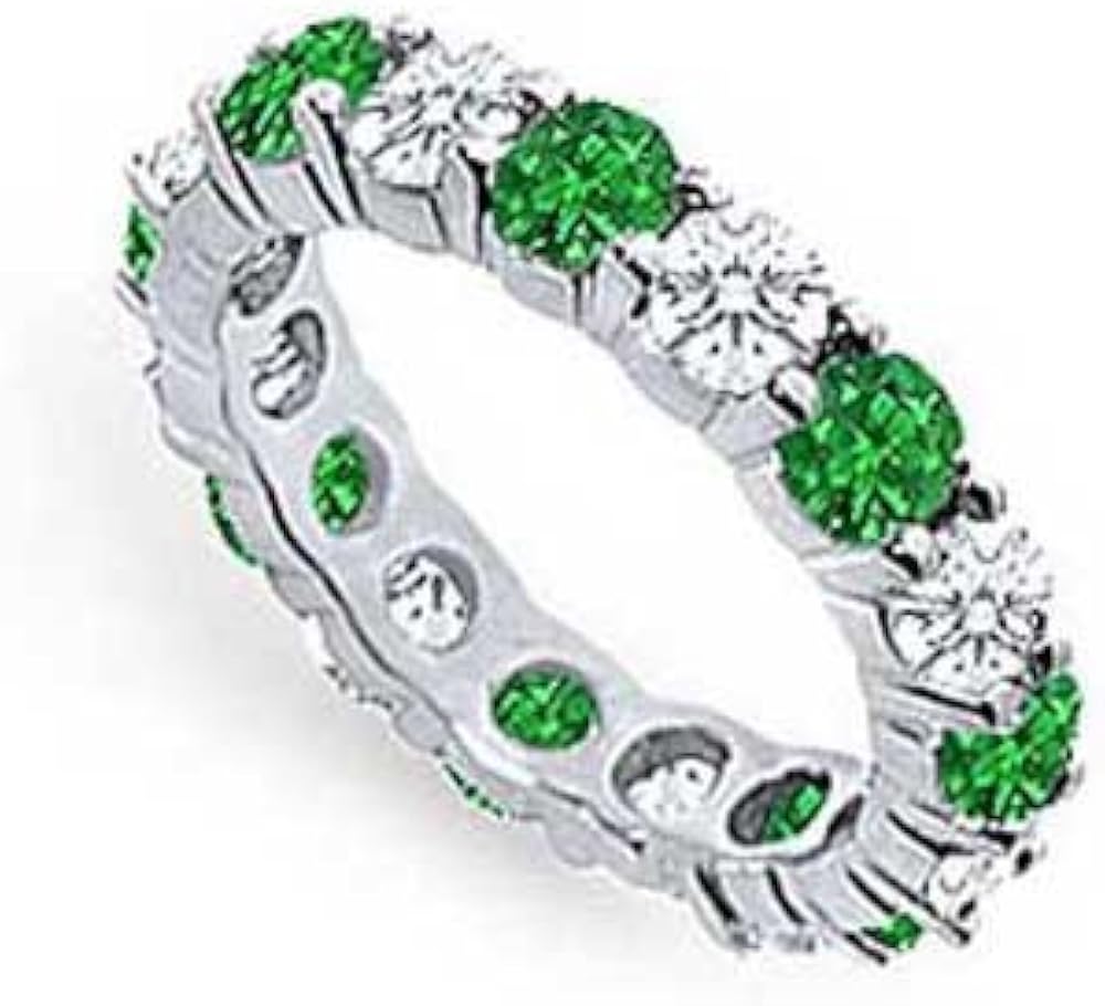 Emerald and Diamond Eternity Band in Platinum 3.00 CT TGWThird Wedding