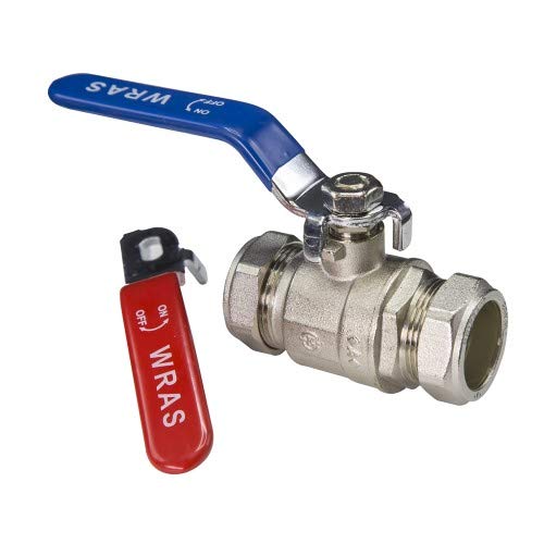 22mm Lever Valve Full BORE Ball Valve Compression Isolation Valve with RED & Blue Handle WRAS Approved