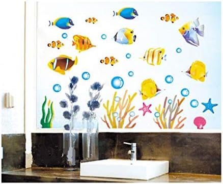 Decobay Fish Bathroom Stickers Children S Room Wall Stickers Adhesive Removable Wall Stickers Bathroom Wall Stickers Amazon Co Uk Kitchen Home
