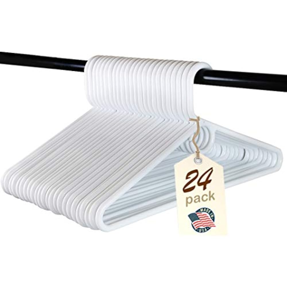 Heavy Duty White Plastic Tubular Hangers, Adult Size, Set Of 24 Made In