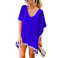Garsumiss Women Chiffon Pompom Swimsuit Cover up Beach Bikini Stylish Bathing Suit
