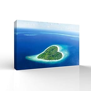 Canvas Wall Art for Living Room,Bedroom Home Artwork Paintings Heart-Shaped Island Ready to Hang - 12x18 inches
