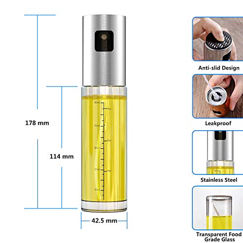 GeeRic Oil Sprayer for Cooking 3.4 Ounce Capacity Food-grade Glass Bottle 2 Pcs Vinegar Mist Spray Dispenser for Cooking BBQ Salad with Oil Funnel Basting Brush & Cleaning Brush - Thumbnail 5