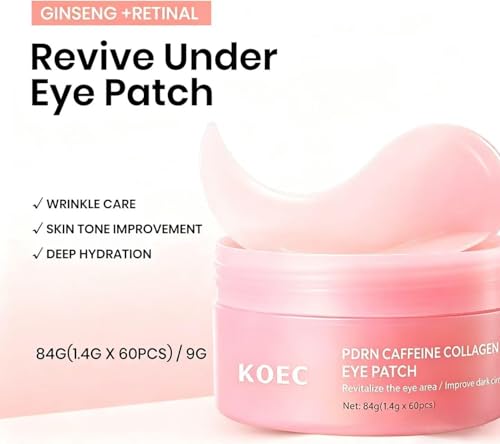 PDRN Caffeine Eye Patches for Dark Circles & Puffiness | Hydrating Under Eye Mask with Hyaluronic Acid & Niacinamide | Reduce Fine Lines & Brighten Tired Eyes - (60Patche) (Rose pink)
