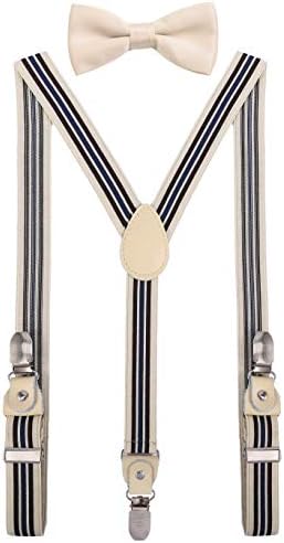 YJDS Men's Boy's Leather Suspenders and Bowtie Set Strong Clips