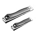 FIXBODY Nail Clipper Set – Stainless Steel Fingernails & Toenails Clipper Cutter with Leather Case, Set of 2 (Straight & Curved)