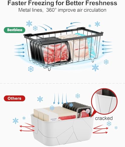 Deep Freezer Organizer Bins, Stackable Chest Freezer Organizer Bins for 7 Cu Ft Chest Freezers Organization, Wire Basket for Sorting Frozen Food (6 PCS)