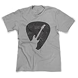Guitar Pick with Guitar Silhouette Cut Out - Musical T-Shirt - (Heather Grey) Large