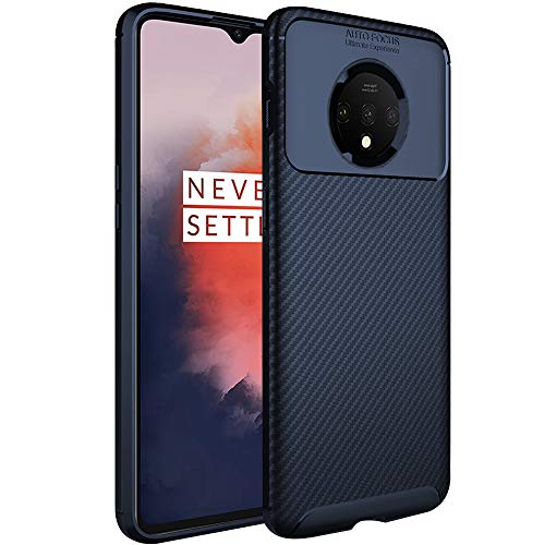 TheGiftKart Rugged Shockproof Carbon Fibre Slim Armour Back Cover Case for OnePlus 7T (Navy Blue)