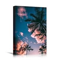Canvas Wall Art Palm Tree Against Sky Bedroom Multicolor Nature Neon Photography Trees Tropical Urban - 12x18 inches