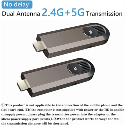 Wireless HDMI Transmitter and Receiver, Plug & Play, Wireless HDMI Extender Kit, HDMI Adapter Dongle Support 2.4/5GHz, for Ultra HD Streaming Video/Audio from Laptop,PC to HDTV/Projector