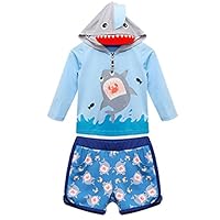 Merrybay Boys Swim Set Kid Swimsuit Boy Two Pieces Swimwear Hooded Rash Guard Set Sun Protective Sunsuit(Blue 6)
