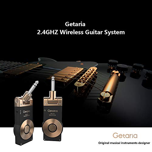 Getaria Wireless Guitar System Rechargeable Digital Transmitter Receiver Set for Electric Guitar Bass with 3.5mm to 6.35 mm (1/4 inch) Male to Female Stereo cables