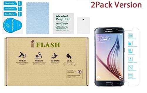 IFLASH Samsung Galaxy S6 Screen Protector, [2 pack] Crystal Clear Tempered Glass Screen Protector For Samsung Galaxy S6 - HD Clear / 2.5D Rounded Edges / 9H Hardness/Scratch Proof/Bubble Free