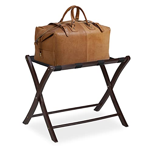 Relaxdays Wooden Luggage Rack, Foldable Suitcase Storage Stand, for Travellers, HxWxD: 52.5 x 66.5 x 48 cm, Brown