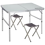 REDCAMP Aluminum Folding Table 3/4/6 Foot with Metal Stools, Adjustable Height Portable Camping Table and Chairs Set, Sturdy Lightweight