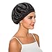 2Pack Women’s Wide Band Soft Silky Satin Bonnet Night Sleep Hat Hair Loss Cap for Frizzy Natural Hair (Black)