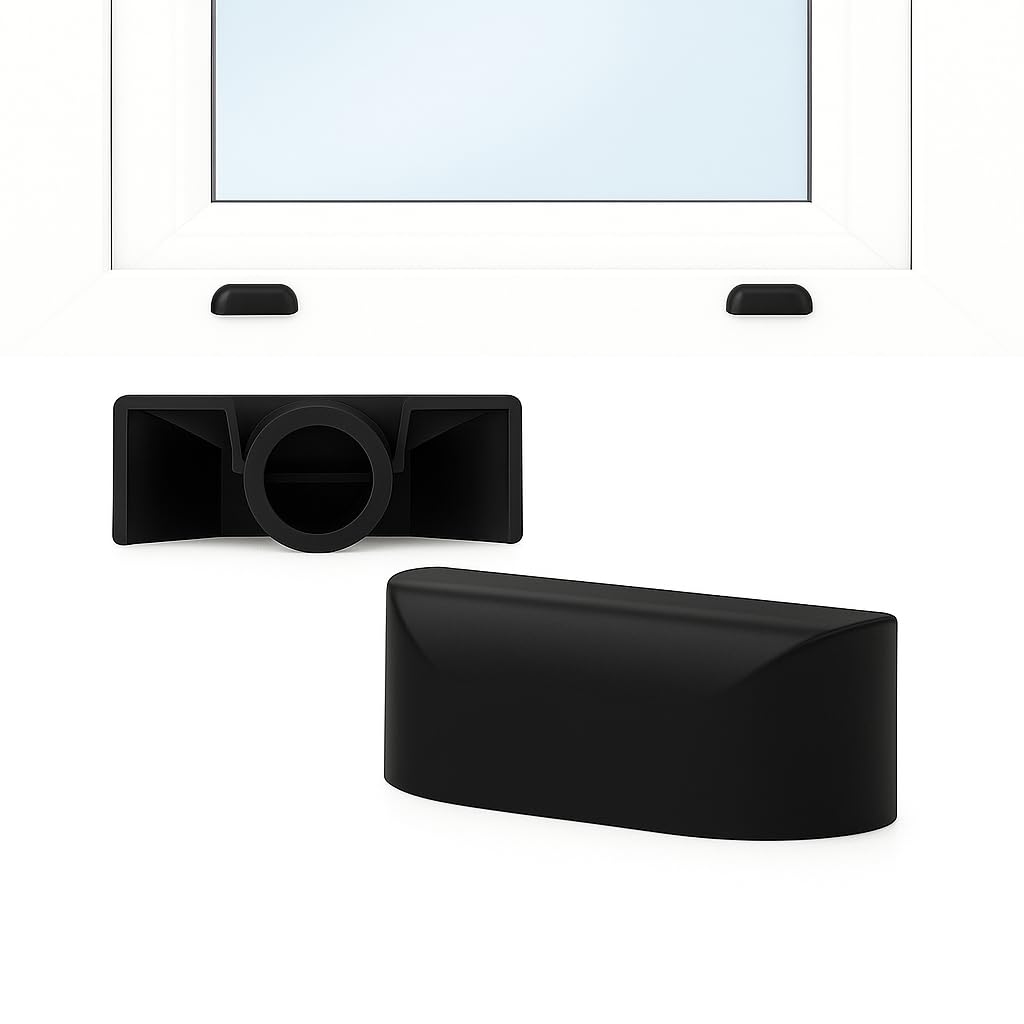 Ante Bellum Window Drainage Caps - 30mm Plastic Drain Caps for Window Frames, Moisture Wicking and Air Circulation, Reduces Condensation, Easy Push Fit (Black) - Pack of 20