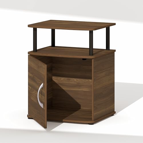 Furinno Jaya Mesa de Noche con Puerta con Estante Abierto y gabinete con Puerta con Esquinas Redondeadas, Mesa Lateral, Mesa Auxiliar, para Dormitorio, Armario, Sala de Estar, Pino ámbar