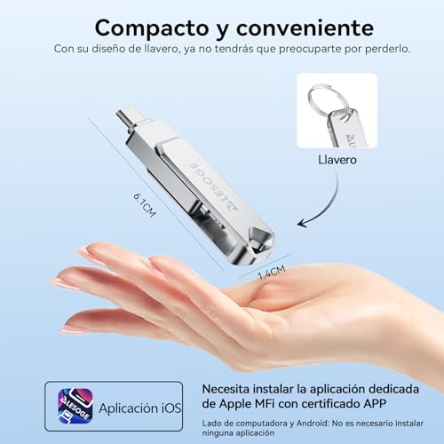 LESOGE MFi 256GB USB C Flash Drive for iPhone and Android, iPhone 3 in 1 External Memory Stick, USB 3.0 Flash Drive, USB-C Pendrive for Photos and Videos (Silver)