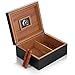MEGACRA Desktop Cigar Humidor, Cedar & Leather Cigar Storage Box Well Seal Design with Tray and Adjustable Divider, Glass Hygrometer and Rectangle Humidifier, Holds 25-50 Cigars (Dark Black)