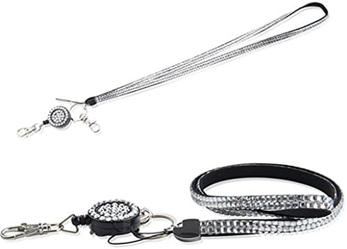 Jytrading Rhinestone Badge Reel Holder Lanyard Hanging Neck Phone Key Card