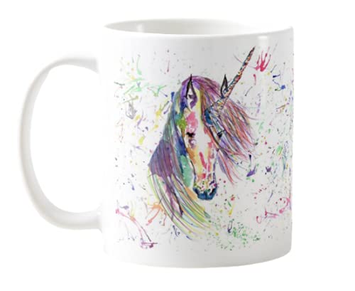 Vixar Unicorn Watercolour Rainbow Art Coloured Mug Cup, Gift, Birthday, Work, Office, Christmas Tea Coffee (White)
