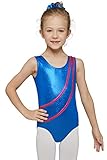 Mdnmd Girls' Gymnastics Tank Leotard with Two Streamline Pattern (Tag 150 - Age 12 - 14 ( CL ), Royal Blue)