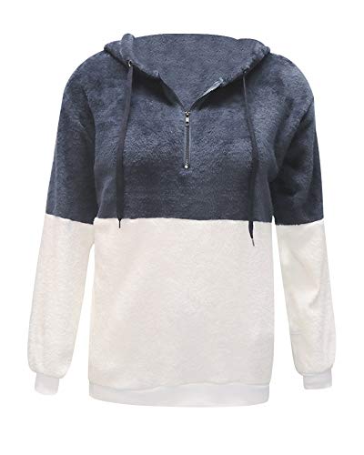 Moxeay Womens Loose Long Sleeve 1/4 Zipper Hooded Sherpa Fleece Sweatshirt with Pockets (S, 3066-Gray)