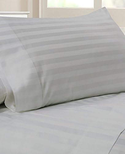 NJSR 600 Thread-Count 100% Egyptian Cotton 3 PCs Duvet Cover Set Cot Bed, Silver Grey Sateen Stripe
