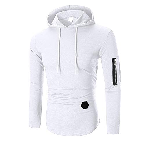 Sunhusing Men Long Sleeve T-Shirt Striped Round Neck Zip-Fitting T-Shirt Hooded Blouse