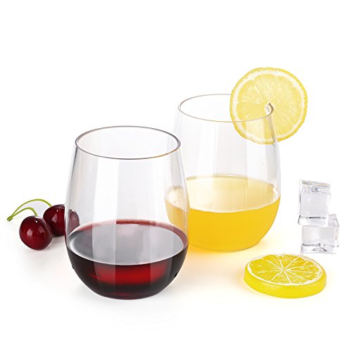 Inewex Unbreakable Plastic Stemless Wine Glasses 16 oz Elegant