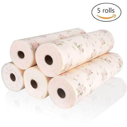 Kuke Küche Schubladenmatte Kühlschrankmatten, Tischset Rutschfeste Matte Regal Papierkassette Shelf Liner,Nicht Klebend Zuschneidbar,Ein Set Enthält 5 Rollen (Rosenmuster)