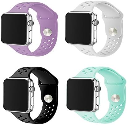 38mm iWatch Smart Watch Bands,4 Pack Soft Silicone ventilation Sport Band Replacement Wrist Strap for Apple Watch Nike+ and Apple Watch Series 1 Series 2 (38mm-4Pack-2 Small)