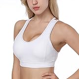 Yadifen Sports Bra, High Impact Workout Cross Back Padded Running Yoga Bra (White, S)