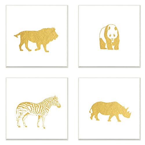 Stupell Home DÃ©cor Golden Animal Silhouettes Lion Panda Zebra Rhino 3pc Wall Plaque Art Set, 12 x 0.5 x 12, Proudly Made in USA