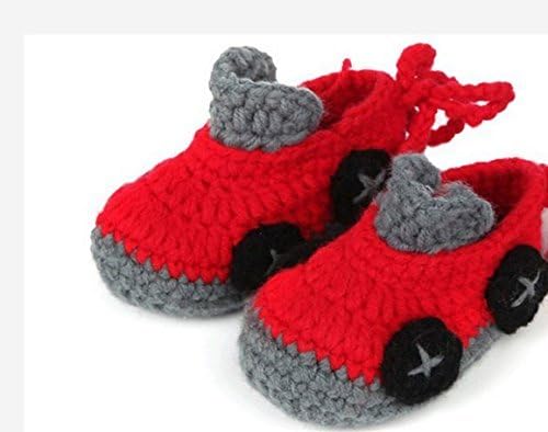 skilled prouducts Gray with Red Color Hand-Knitted Wool Baby Shoes Baby Toddler Soft Shoes Double Sole One Hundred Days Baby Shoes 11cm