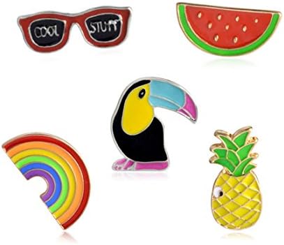 Irecall Cartoon Enamel Fruit Bird Sunglass Brooch Pin Cute Brooches Patches Backpacks