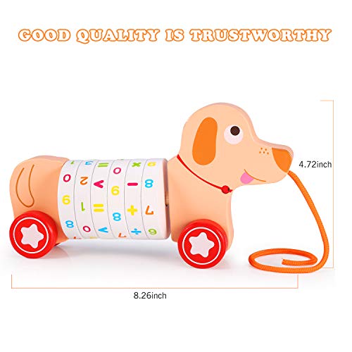 image for Voamuw Puppy Wooden Push and Pull Math Toy for Preschool Kids Toddler 