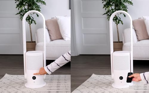 U ULTTY Bladeless Fan with Air Purifier, Quiet Tower Fan with Remote, Touch, 9 Speeds, 8H Timer, HEPA Filter 99.97%, 90° Oscillation Fans, Floor Fans Powerful for Home Office Room, CR022D White