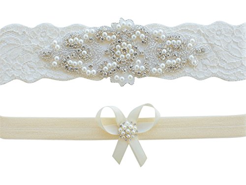 Beaded Garter | Wedding Garter Set | Garters | Ivory Garter | Lace Garters | Wedding Belt | CG101 (XXL (24