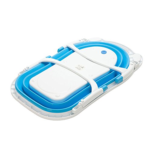Kidsmile Baby Bathtub Portable Collapsible Bathing Tub with Non-Slip Mat, Foldable Shower Basin with Infant Sling, Comfort Folding Baby Bathtub, Deluxe Newborn to Toddler Tub, Blue - Thumbnail 4