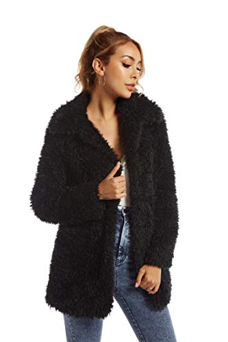 Elegant Faux Fur Coat Women 2019 Autumn Winter Warm Open Front Jacket Cardigan Overcoat Casual Outerwear M