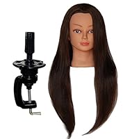 HairZtar 100% Human Hair 26-28" (Super Long) Mannequin Head Hairdresser Training Head Manikin Cosmetology Doll Head with Clamp (Karen + Clamp) (DARK BROWN (KAREN+C))