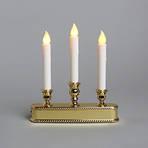 Battery Operated Window Candle Lamp with Sensor, Gold, Flameless LED Drip Tapers, Candelabra, Dusk to Dawn, Batteries Included