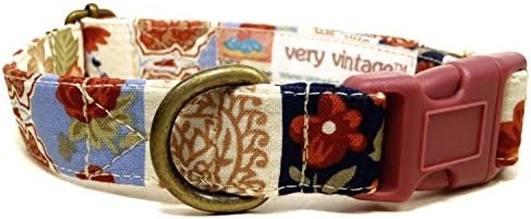 Very Vintage Designs Morocco - Cream Brown Dusty Rose Middle Eastern Striped Istanbul Rose Floral Indian Organic Cotton Pet Collar - Handmade in the USA