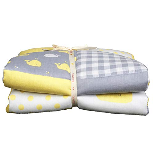 Pale Yellow Baby Blanket for Newborn Kids Whale Print Toddler Stroller Quilt Cotton Soft Crib