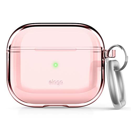 elago Clear Case with Keychain Compatible with AirPods 3 Case Cover, Gel Tape Included, Reduced Yellowing, Clear Protection, Supports Wireless Charging [Lovely Pink]