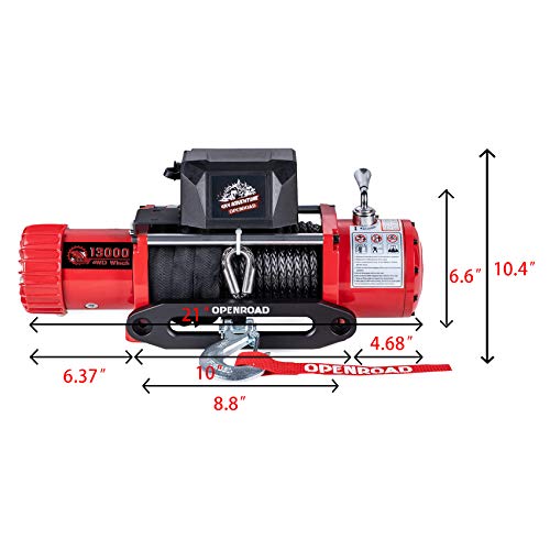 OPENROAD 13000Lbs 12 Volts Electric Winch, Winch for Truck/4×4/Jeep, 13000Lbs/5896kg Electric Winch Kit, with 26m/85ft Winch Synthetic Rope, Towing Off-Road Electric Winch Recovery kit (13000Lbs Red) - Image 7