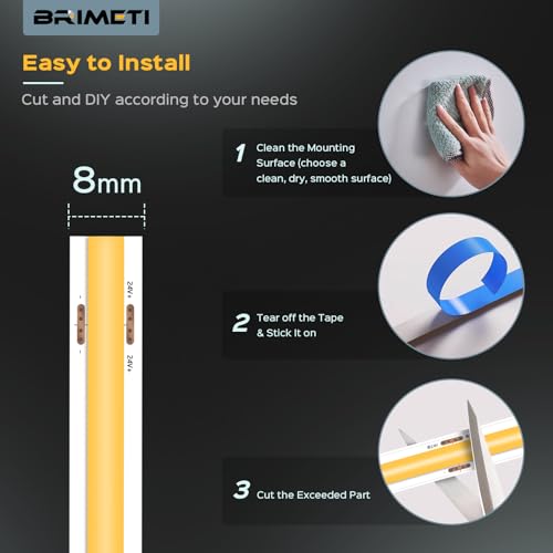 BRIMETI COB LED Strip 24 V 5 m LED Light Inner Tube Self-Adhesive 4000 K Natural White 320LEDs/M Strips Tape Width 8 mm for Kitchen, Living Room, Bar Parties (No Power Supply)